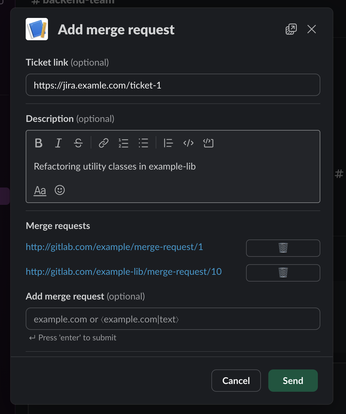 MRBot create merge request modal
